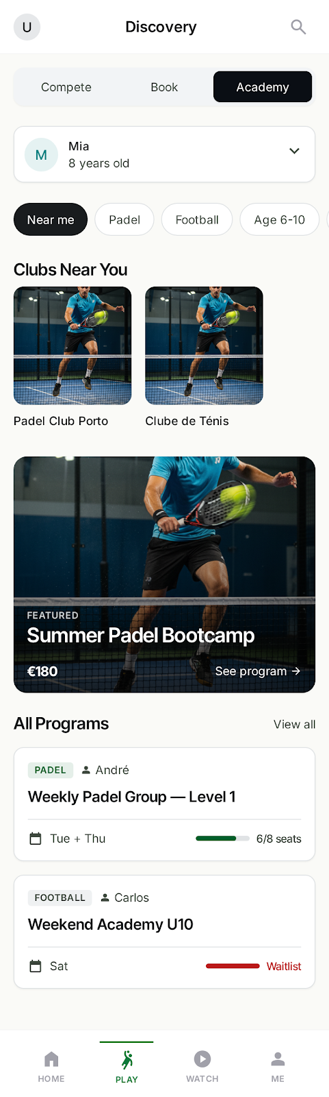 Field player app — Academy and classes